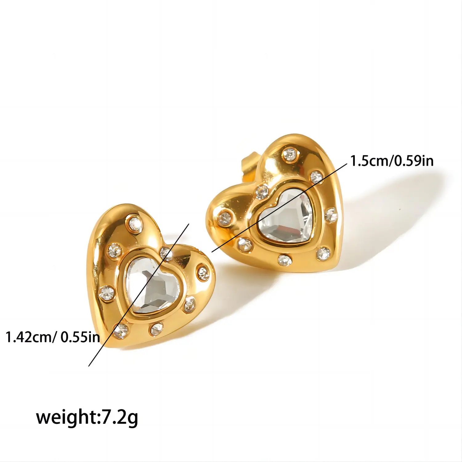 1 Pair Simple Sweet Style Overlapping  Heart Shape Stainless Steel 18K Gold Plated Inlay Rhinestone Women's Stud Earrings h5 Picture2